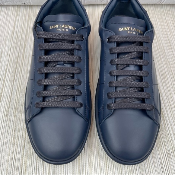 NEW Saint Laurent SL01 Classic Court Low-Top Sneakers in Navy Leather Size 39 - Picture 10 of 14